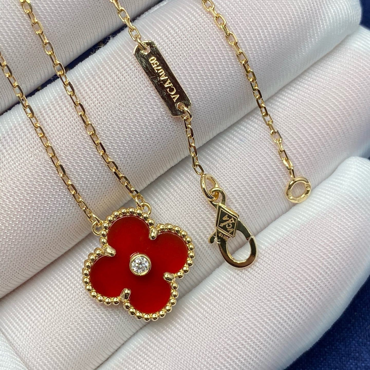 [Solara Jewelry ]クローバー 15mm ダイヤモンド カーネリアン ネックレス