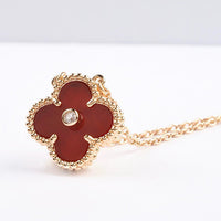 [Solara Jewelry ]CLOVER 15MM DIAMOND CARNELIAN NECKLACE
