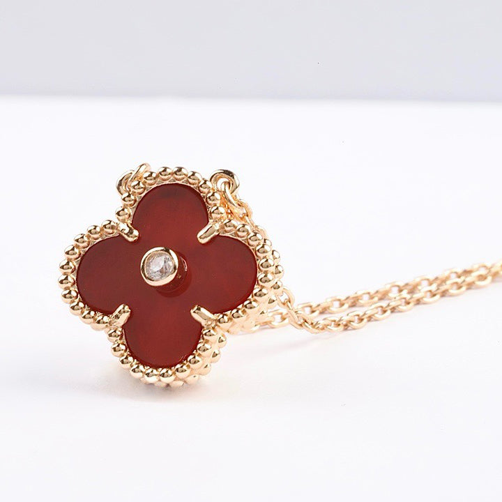 [Solara Jewelry ]クローバー 15mm ダイヤモンド カーネリアン ネックレス