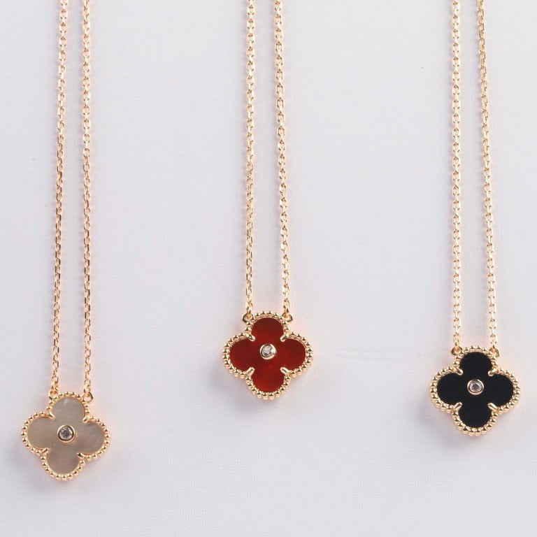 [Solara Jewelry ]クローバー 15mm ダイヤモンド カーネリアン ネックレス