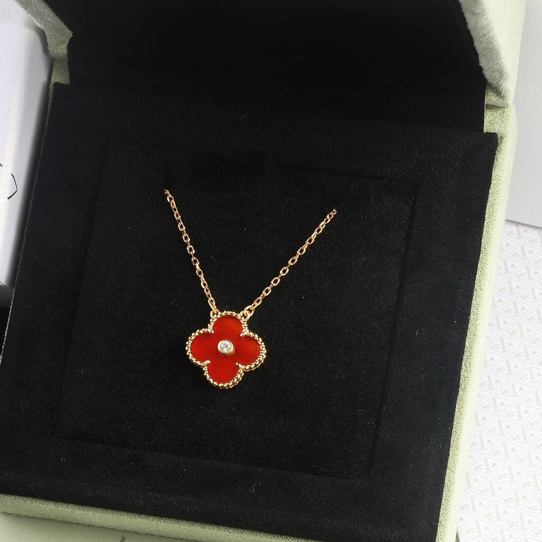 [Solara Jewelry ]クローバー 15mm ダイヤモンド カーネリアン ネックレス