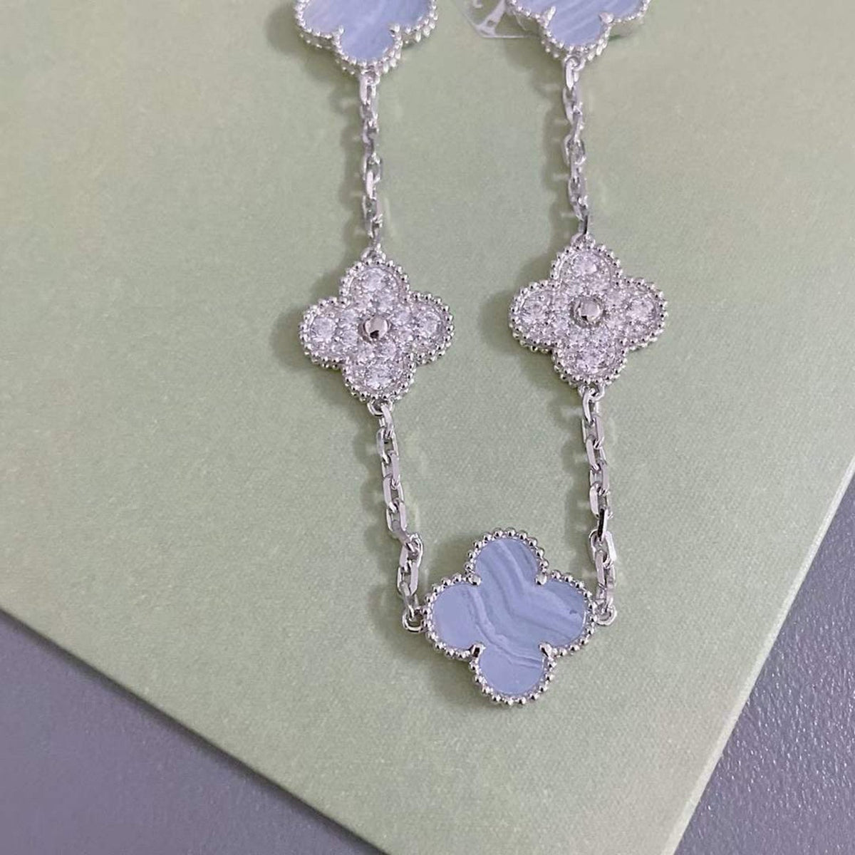 [ソララジュエリー] クローバー 5モチーフ ダイヤモンド パープルカルセドニー ブレスレット シルバー