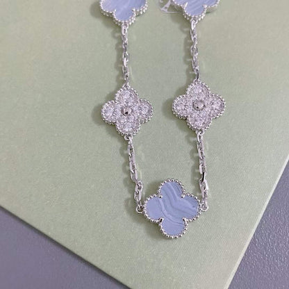 [ソララジュエリー] クローバー 5モチーフ ダイヤモンド パープルカルセドニー ブレスレット シルバー