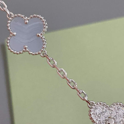 [ソララジュエリー] クローバー 5モチーフ ダイヤモンド パープルカルセドニー ブレスレット シルバー