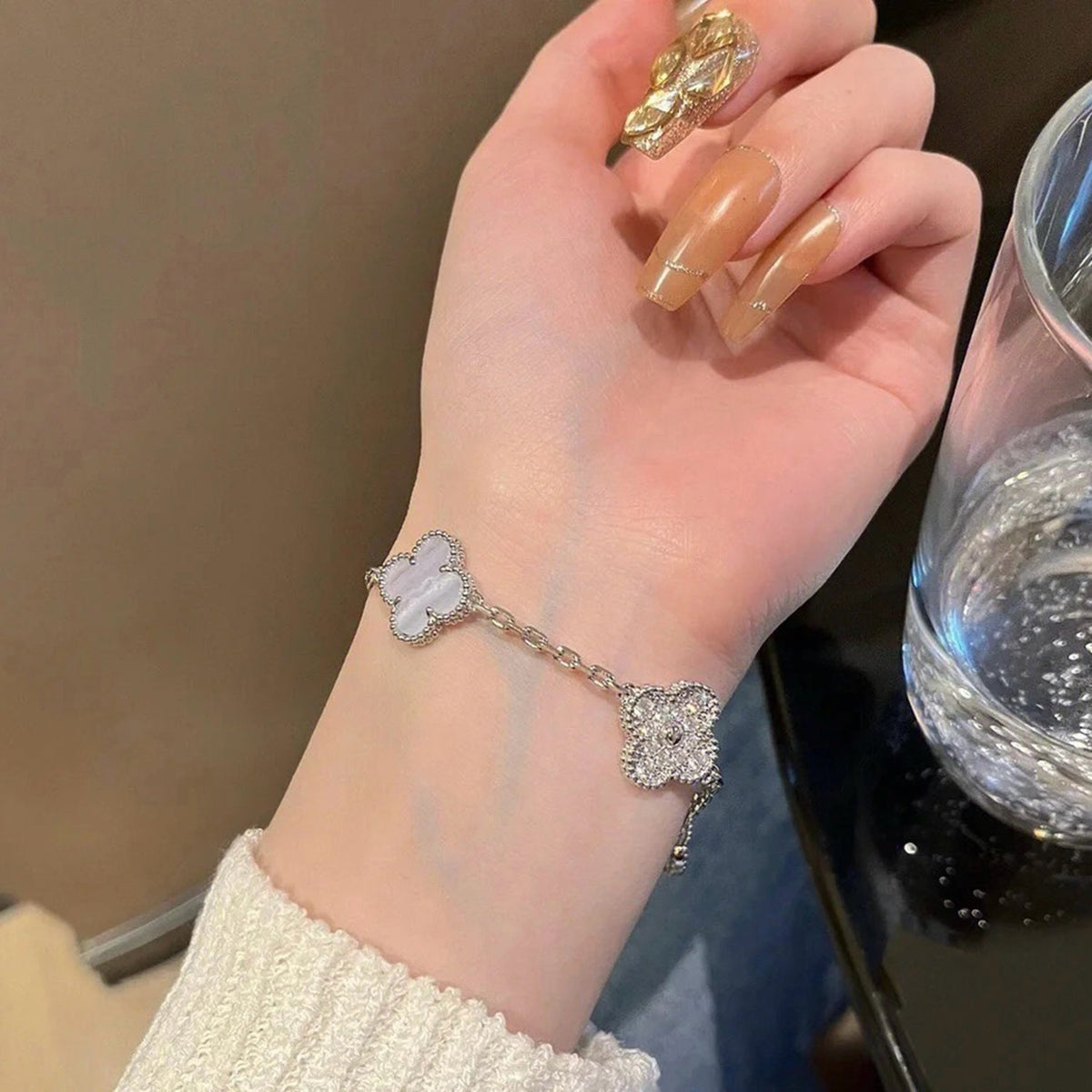 [ソララジュエリー] クローバー 5モチーフ ダイヤモンド パープルカルセドニー ブレスレット シルバー