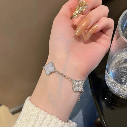[ソララジュエリー] クローバー 5モチーフ ダイヤモンド パープルカルセドニー ブレスレット シルバー