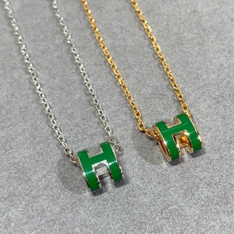 [Solara Jewelry ]POP H GRÜNE HALSKETTE SILBER UND GOLD