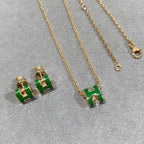[Solara Jewelry ]POP H GREEN NECKLACE SILVER AND GOLD