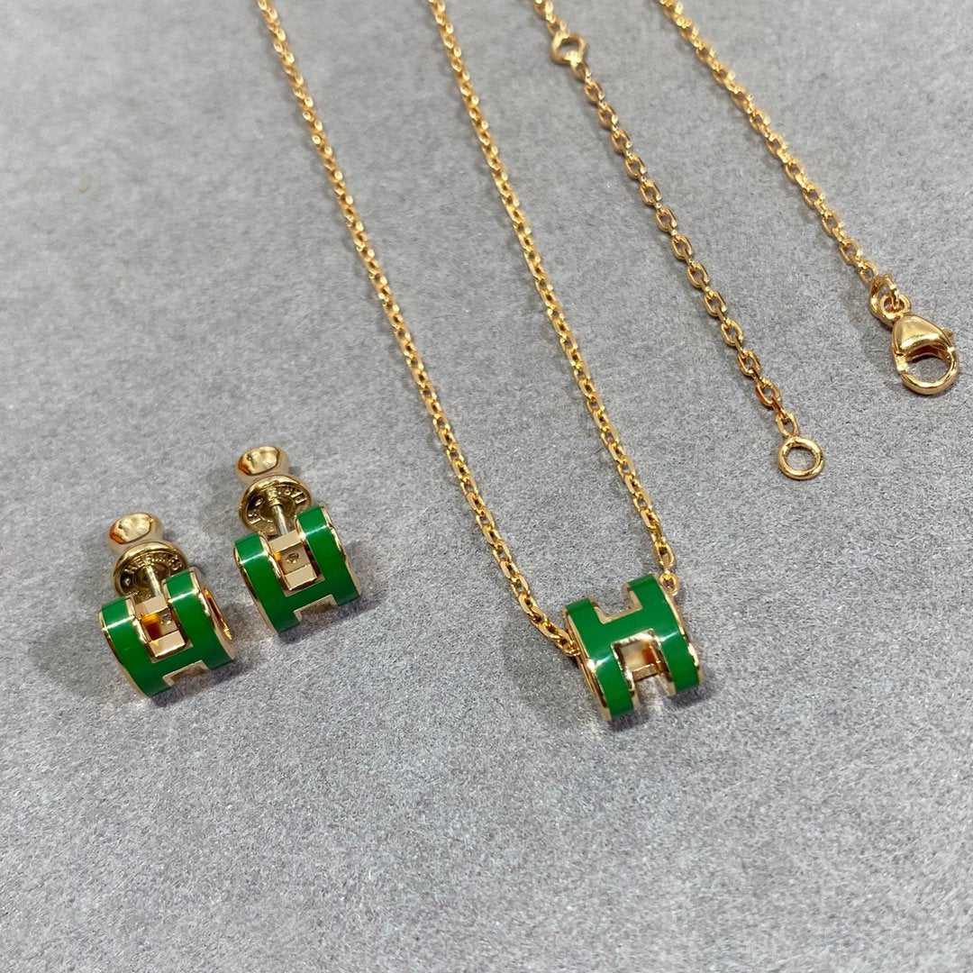 [Solara Jewelry ]POP H GRÜNE HALSKETTE SILBER UND GOLD
