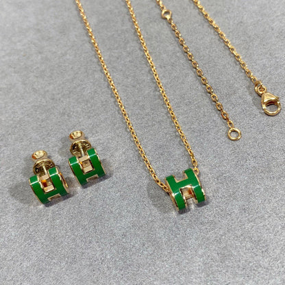 [Solara Jewelry ]POP H GRÜNE HALSKETTE SILBER UND GOLD