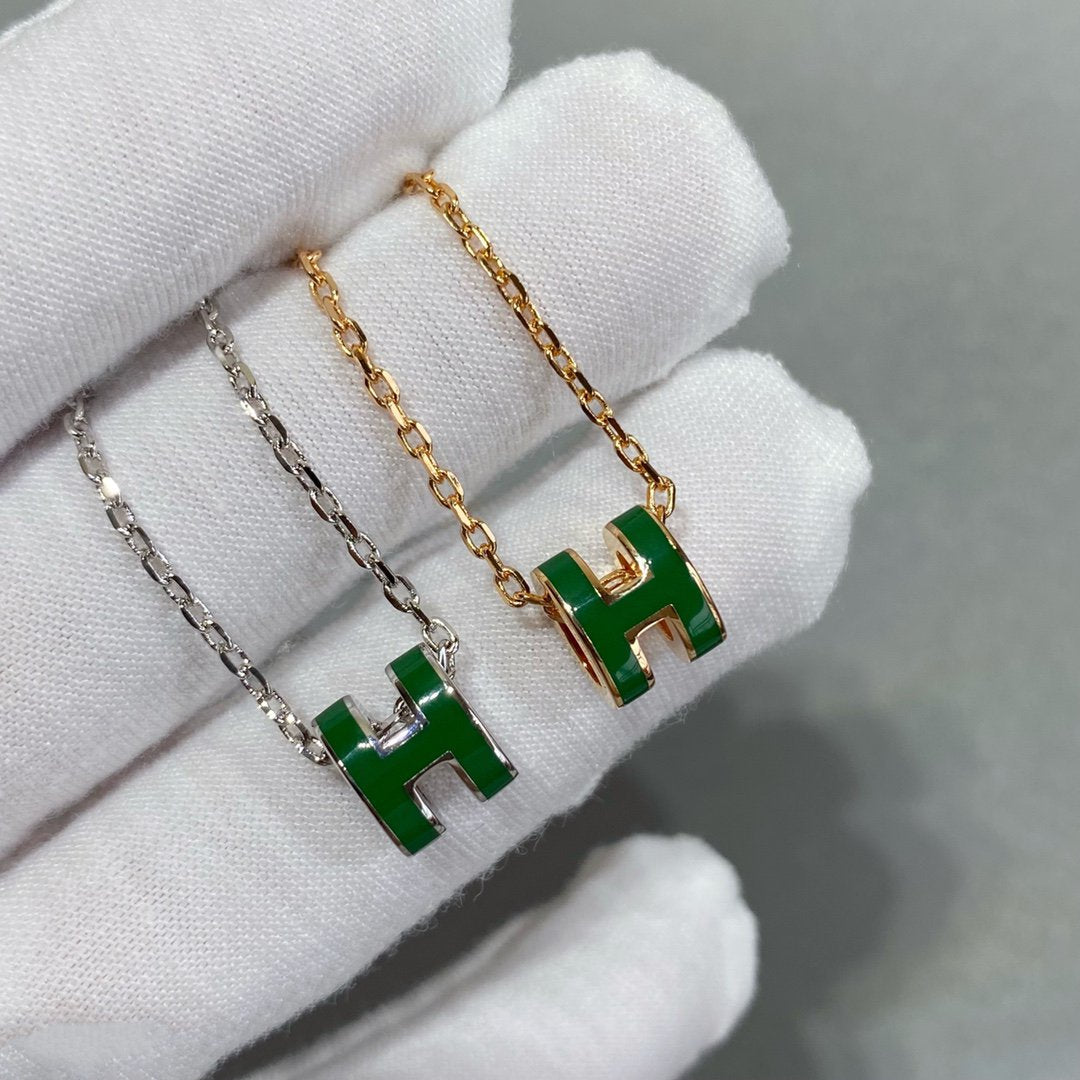 [Solara Jewelry ]POP H GREEN NECKLACE SILVER AND GOLD