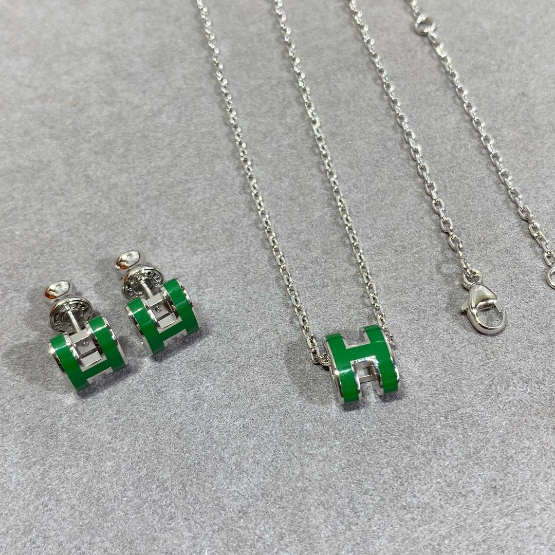 [Solara Jewelry ]POP H GREEN NECKLACE SILVER AND GOLD