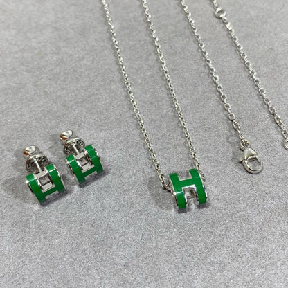 [Solara Jewelry ]POP H GRÜNE HALSKETTE SILBER UND GOLD