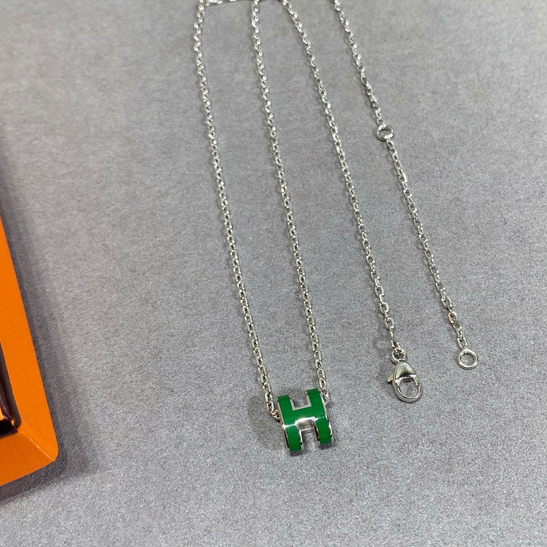 [Solara Jewelry ]POP H GREEN NECKLACE SILVER AND GOLD