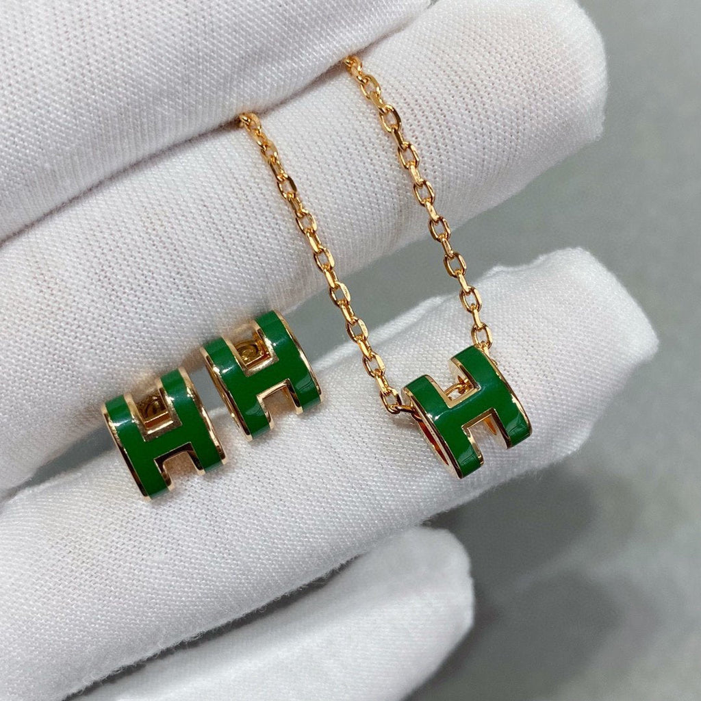 [Solara Jewelry ]POP H GREEN NECKLACE SILVER AND GOLD