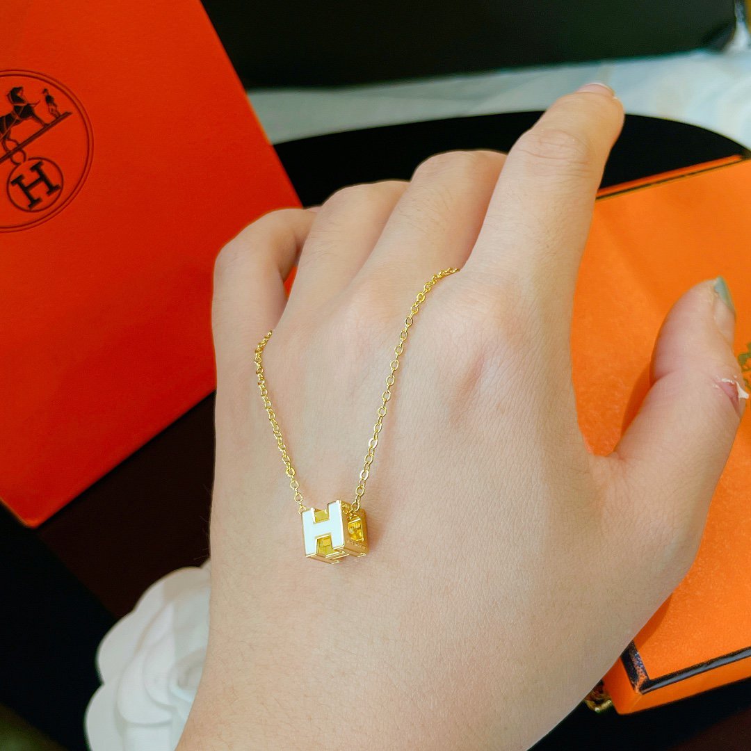 [Solara Jewelry ]H WEISSE ECKIGE GOLDHALSKETTE