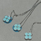 [Solara Jewelry ]クローバー 1 ダイヤモンド ライトブルー シルバー ネックレス