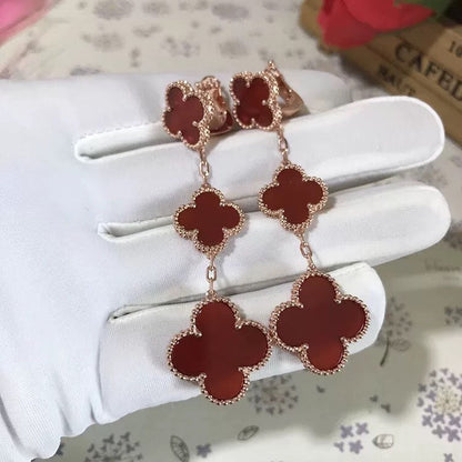 [Solara Jewelry ]CLOVER 3 MOTIF CARNELIAN DROP EARRINGS