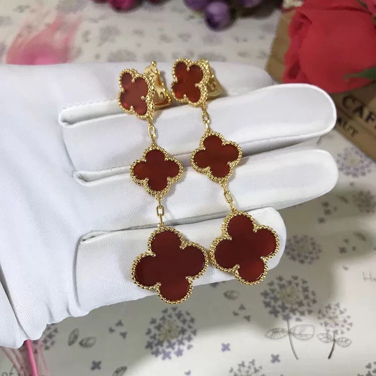 [Solara Jewelry ]CLOVER 3 MOTIF CARNELIAN DROP EARRINGS