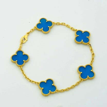 [Solara Jewelry ]KLEEBÜTE 5 MOTIVE BLAUER ACHAT ARMBAND
