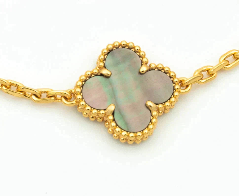 [Solara Jewelry ]KLEEBATT 5 MOTIV GRAUES PERLMUTT DIAMANTARMREIFEN