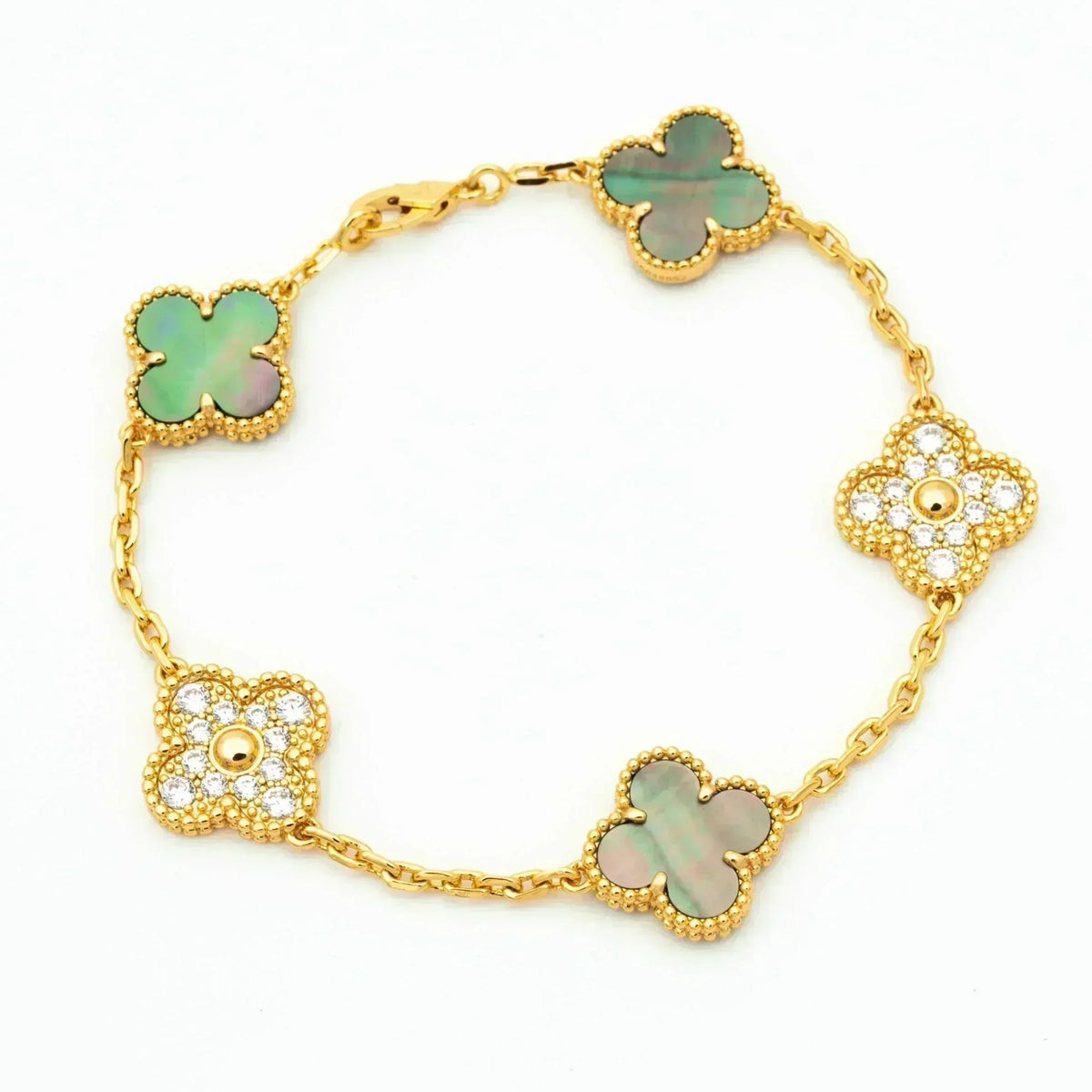 [Solara Jewelry ]KLEEBATT 5 MOTIV GRAUES PERLMUTT DIAMANTARMREIFEN