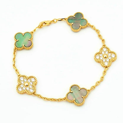 [Solara Jewelry ]KLEEBATT 5 MOTIV GRAUES PERLMUTT DIAMANTARMREIFEN