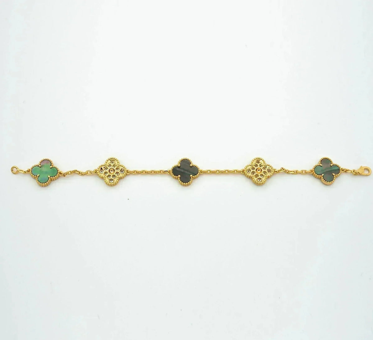 [Solara Jewelry ]KLEEBATT 5 MOTIV GRAUES PERLMUTT DIAMANTARMREIFEN