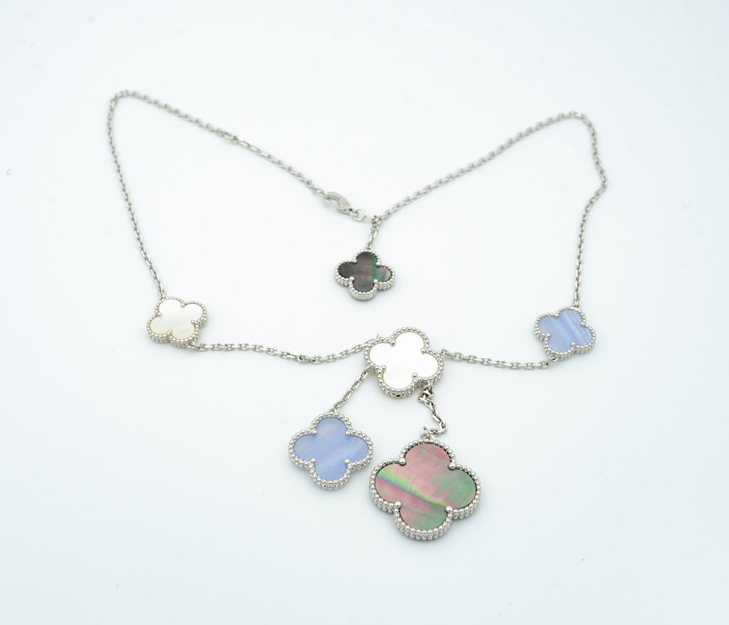 [Solara Jewelry ]クローバーMOPカルセドニーネックレス シルバー 6モチーフ