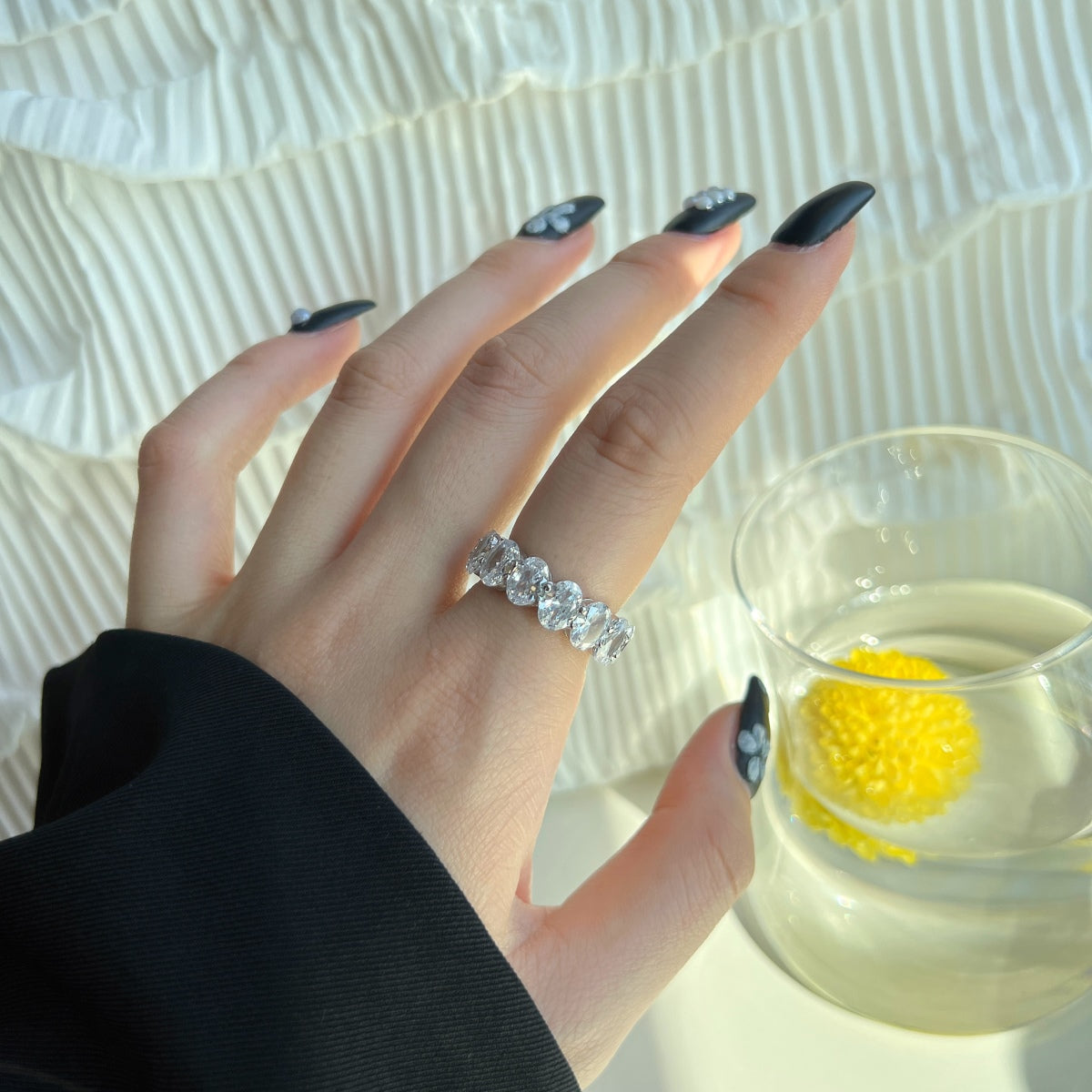 [Solara Jewelry ]Dainty Elongated Cushion Cut Tennis Ring