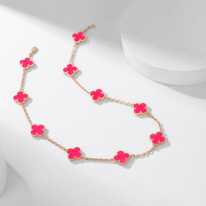 [Solara jewelry]NEW CLOVER 10 MOTIFS PINK ENAMEL NECKLACE