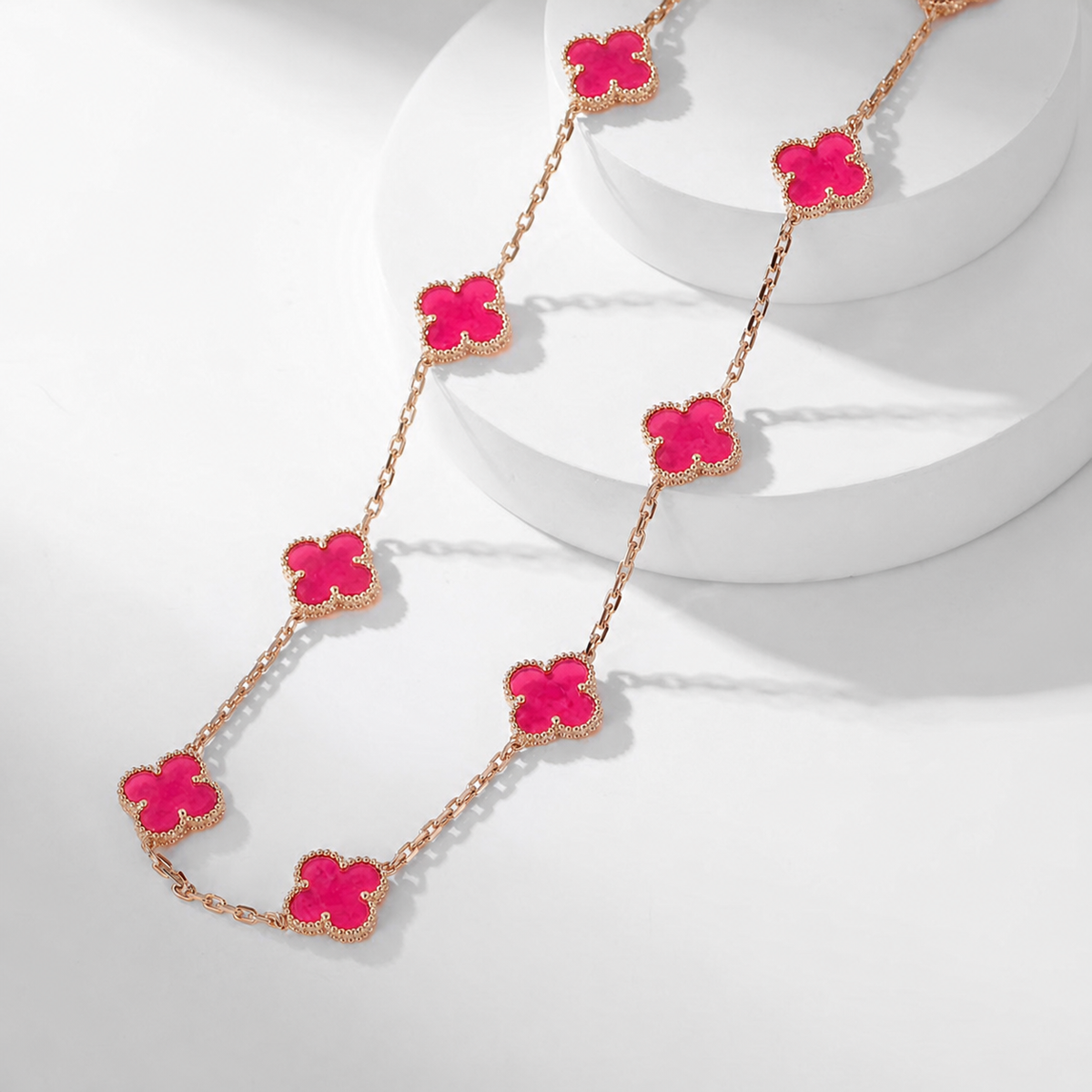 [Solara jewelry]NEW CLOVER 10 MOTIFS PINK ENAMEL NECKLACE