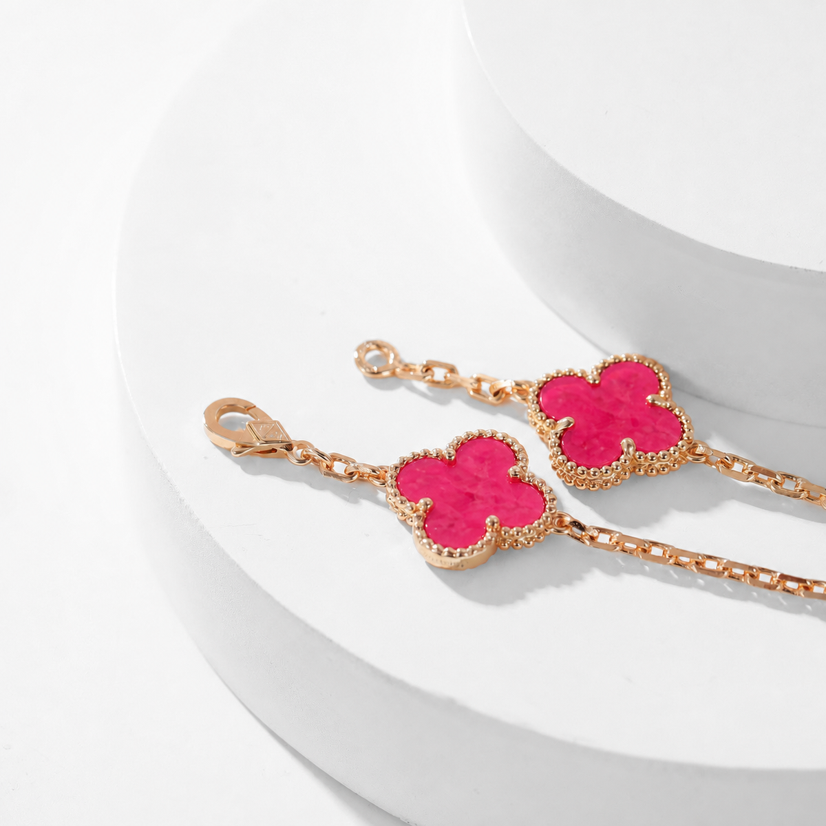 [Solara jewelry]NEW CLOVER 10 MOTIFS PINK ENAMEL NECKLACE