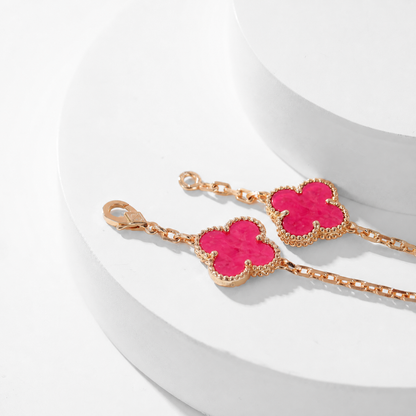 [Solara jewelry]NEW CLOVER 10 MOTIFS PINK ENAMEL NECKLACE