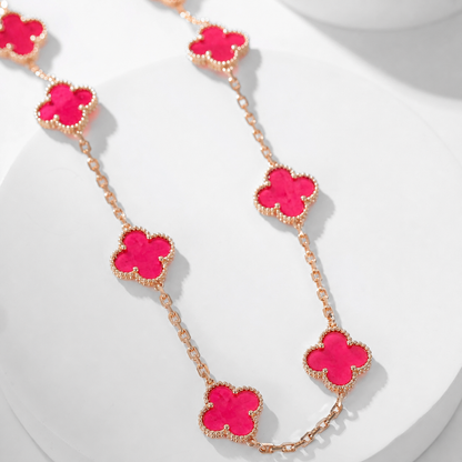 [Solara jewelry]NEW CLOVER 10 MOTIFS PINK ENAMEL NECKLACE