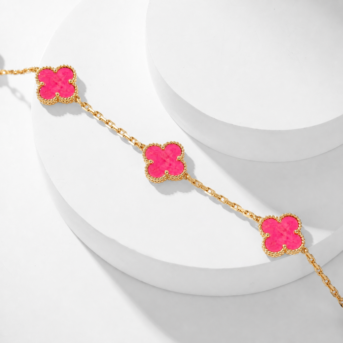 [Solara jewelry]NEW CLOVER 10 MOTIFS PINK ENAMEL NECKLACE