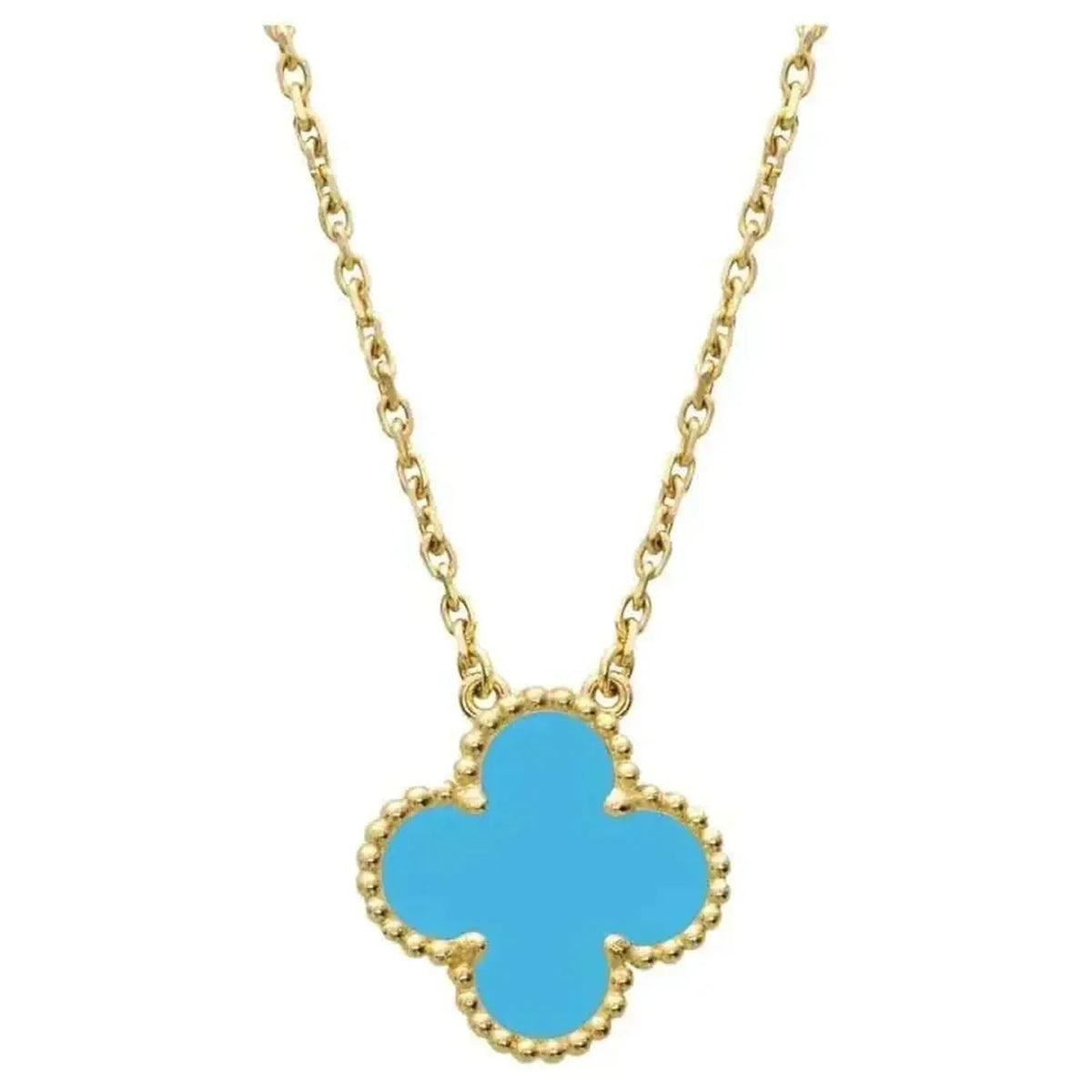[Solara Jewelry] クローバー 15MM ヴィンテージターコイズネックレス