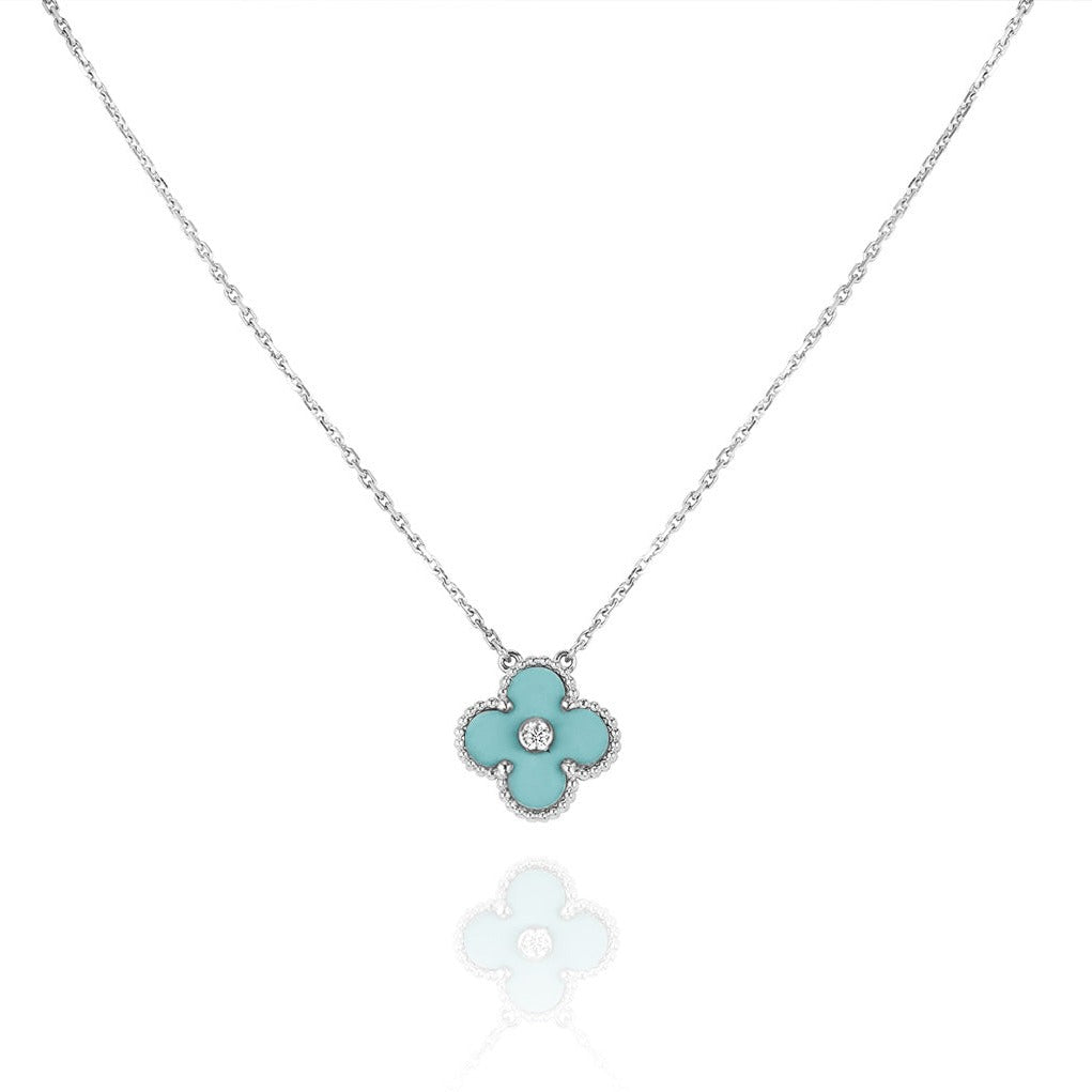 [Solara Jewelry ]クローバー 1 ダイヤモンド ライトブルー シルバー ネックレス