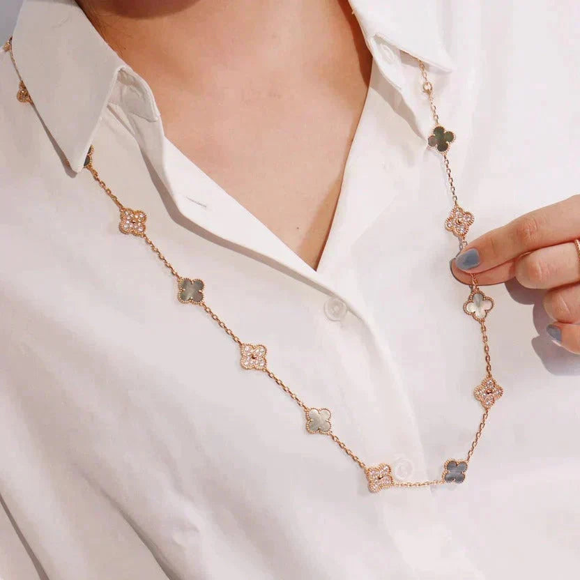 [Solara Jewelry ]CLOVER 20 MOTIFS DARK MOP DIAMOND  NECKLACE