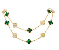 [Solara Jewelry ]CLOVER 20 MOTIFS MALACHITE DIAMOND NECKLACE
