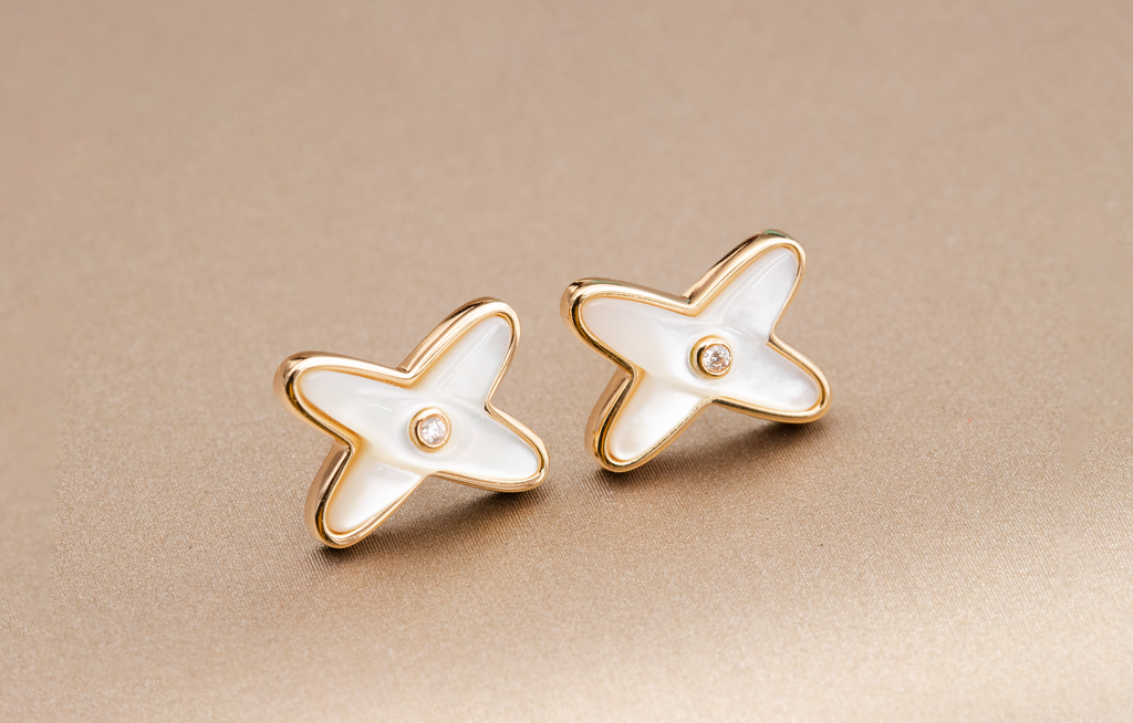 [ソラーラジュエリー]JEUX DE WHITE MOP ROSE GOLD DIAMOND EARRINGS