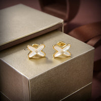 [Solara Jewelry ]JEUX DE WHITE MOP GOLD DIAMOND EARRINGS