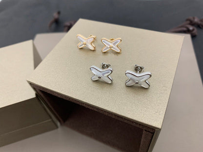 [Solara Jewelry ]JEUX DE WHITE MOP SILVER DIAMOND EARRINGS
