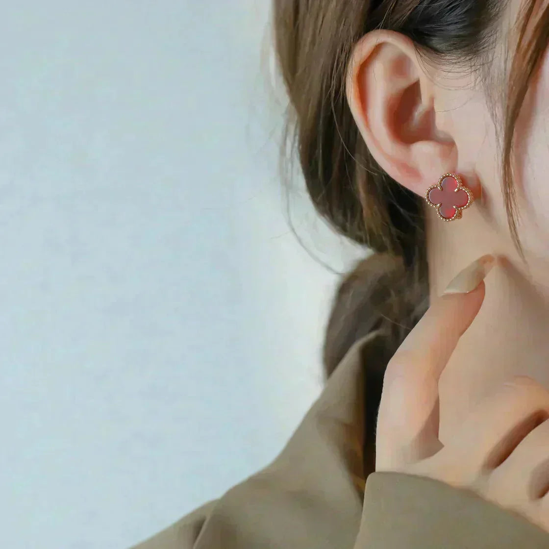 [Solara Jewelry ]CLOVER MEDIUM 1 MOTIFS CARNELIAN  EARRINGS