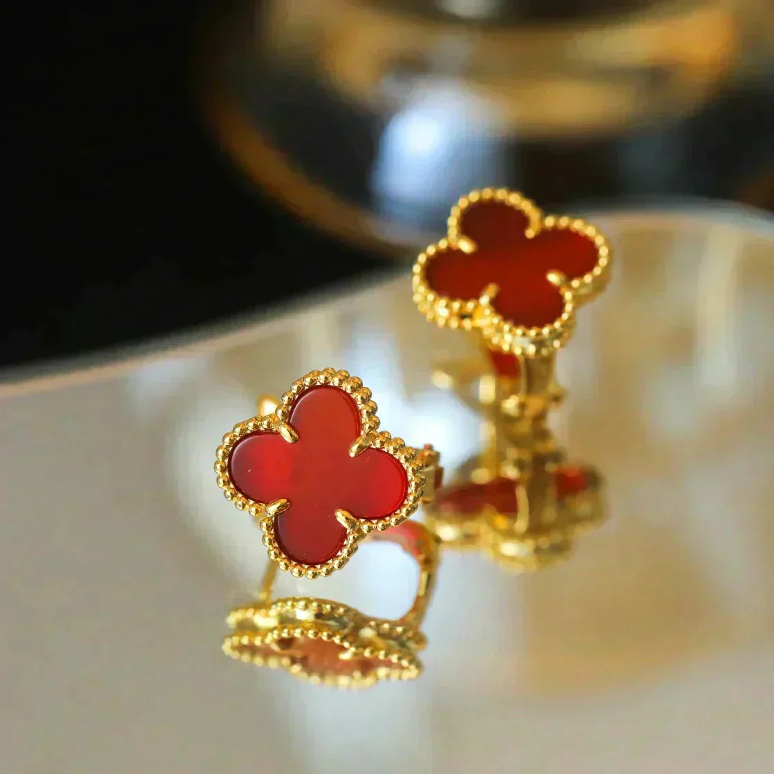 [Solara Jewelry ]CLOVER MEDIUM 1 MOTIFS CARNELIAN  EARRINGS