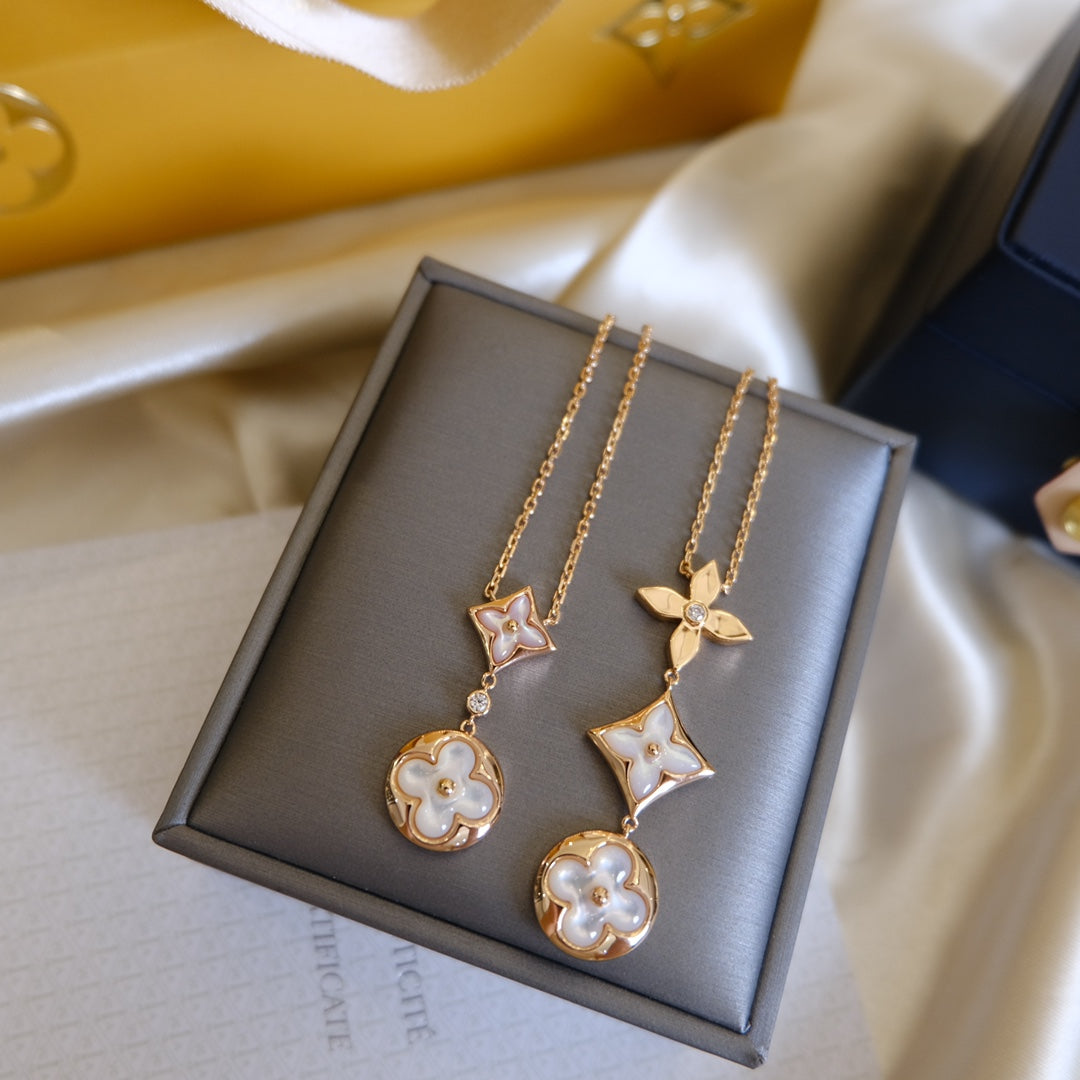 [Solara Jewelry ]カラーブロッサム ラリエットネックレス ピンクゴールド ホワイトマザーオブパール＆ダイヤモンド