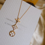 [Solara Jewelry ]COLOR BLOSSOM LARIAT NECKLACE PINK GOLD WHITE MOTHER PEARL AND DIAMOND