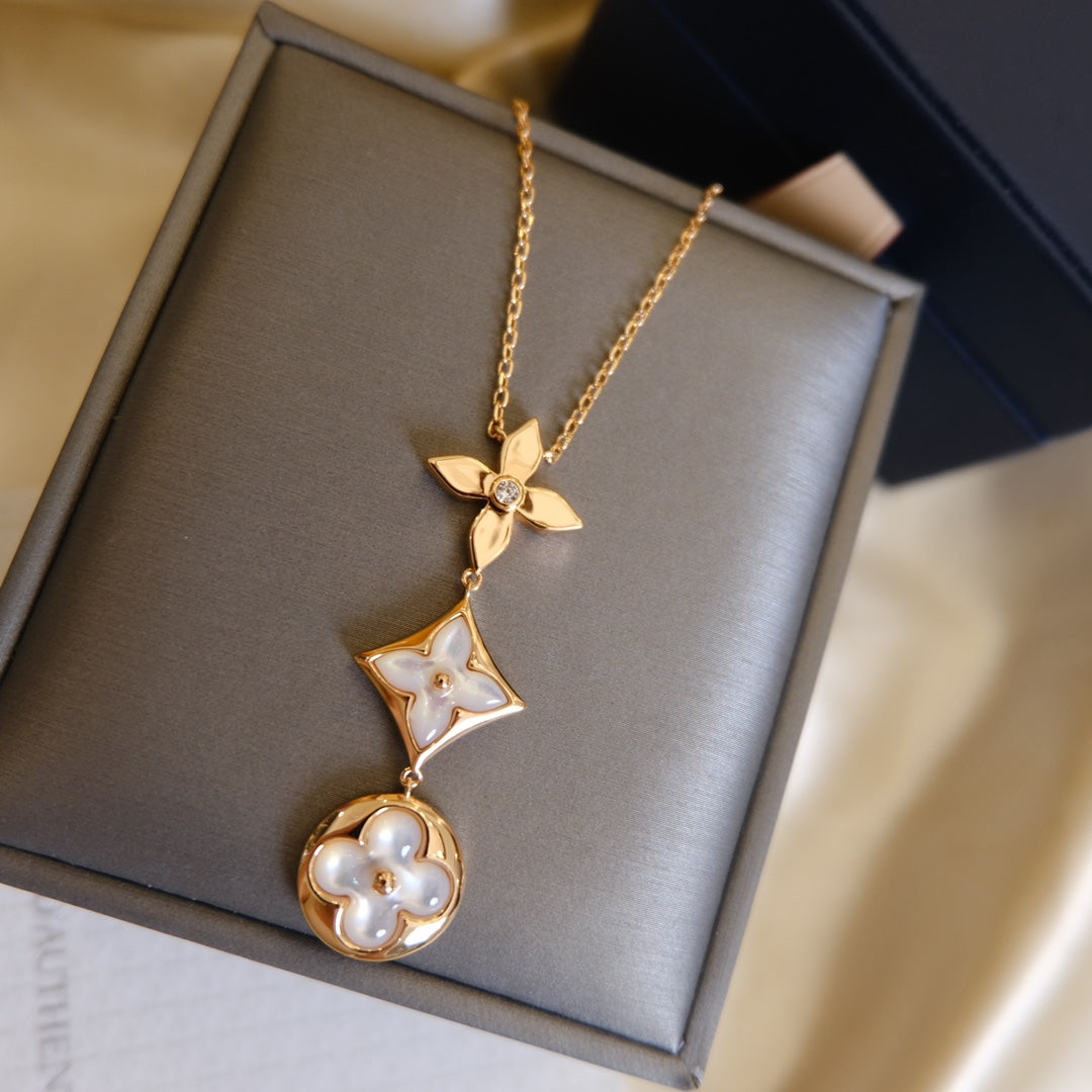 [Solara Jewelry ]カラーブロッサム ラリエットネックレス ピンクゴールド ホワイトマザーオブパール＆ダイヤモンド