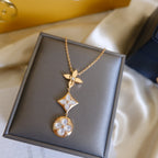 [Solara Jewelry ]COLOR BLOSSOM LARIAT NECKLACE PINK GOLD WHITE MOTHER PEARL AND DIAMOND