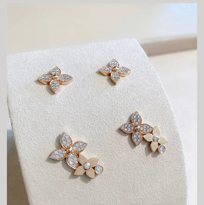 [Solara Jewelry ]STAR BLOSSOM STUD EARRINGS PINK GOLD DIAMONDS